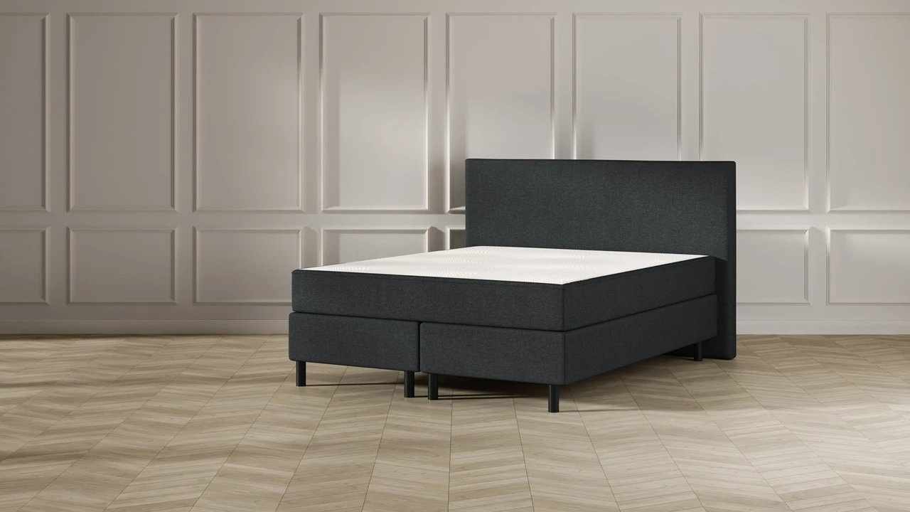 Boxspring Emma Deluxe Classic vlak met gestoffeerd matras en poot zwart Boxspring Emma Deluxe Classic Vlak Met Gestoffeerd Matras En Poot Zwart -Beter Bed Boxspring Emma Deluxe Classic vlak met gestoffeerd matras en poot zwart dark grey