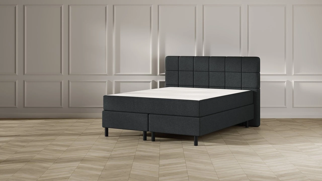 Boxspring Emma Deluxe Elegant vlak met gestoffeerd matras en poot zwart Boxspring Emma Deluxe Elegant Vlak Met Gestoffeerd Matras En Poot Zwart -Beter Bed Boxspring Emma Deluxe Elegant vlak met gestoffeerd matras en poot zwart dark grey